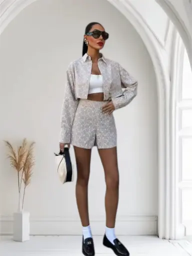 Ensemble Beige Décontracté Élégant Streetwear