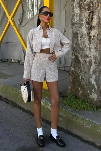 Ensemble Beige Décontracté Élégant Streetwear