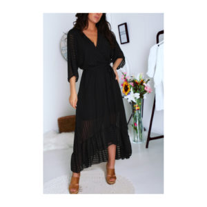 ROBE NOIR PLISSEE TRAPEZE COL V