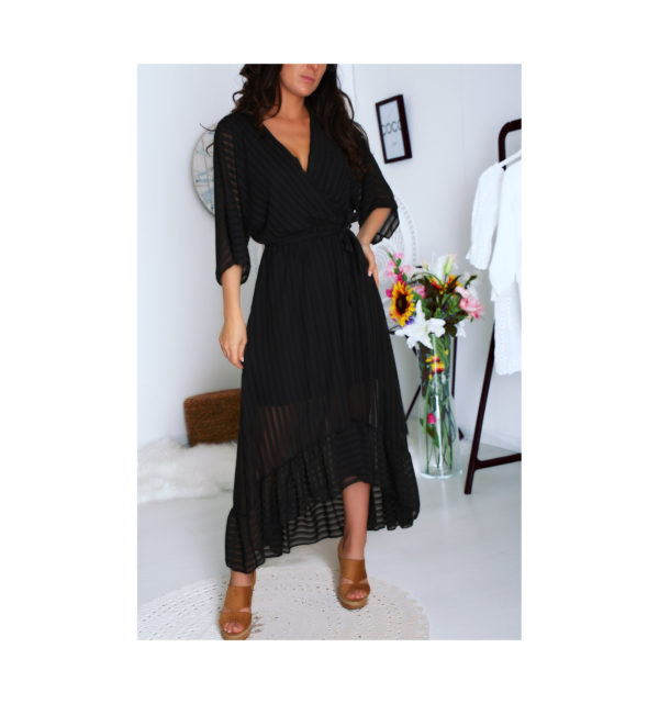ROBE NOIR PLISSEE TRAPEZE COL V