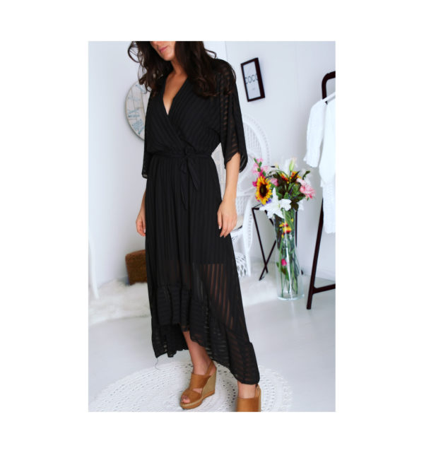 ROBE NOIR PLISSEE TRAPEZE COL V - Image 6