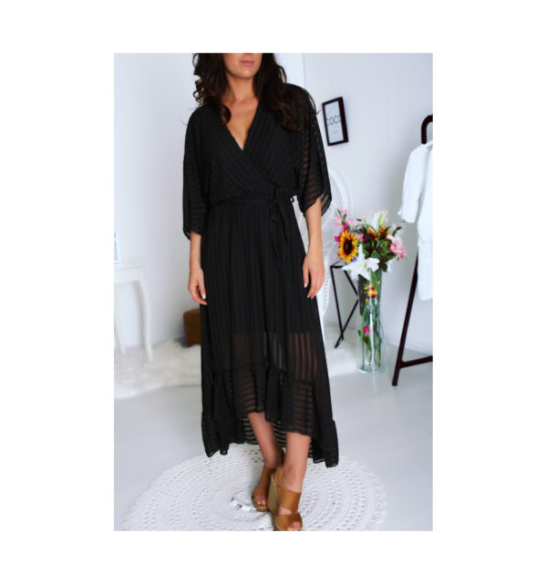ROBE NOIR PLISSEE TRAPEZE COL V - Image 5