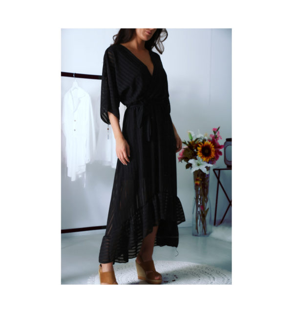 ROBE NOIR PLISSEE TRAPEZE COL V - Image 4