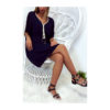SUBLIME ROBE TUNIQUE KIMONO MARINE, TRES AMPLE AVEC CEINTURE ET JOLI ACCESSOIRES AU COL - Image 2