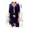 SUBLIME ROBE TUNIQUE KIMONO MARINE, TRES AMPLE AVEC CEINTURE ET JOLI ACCESSOIRES AU COL - Image 5